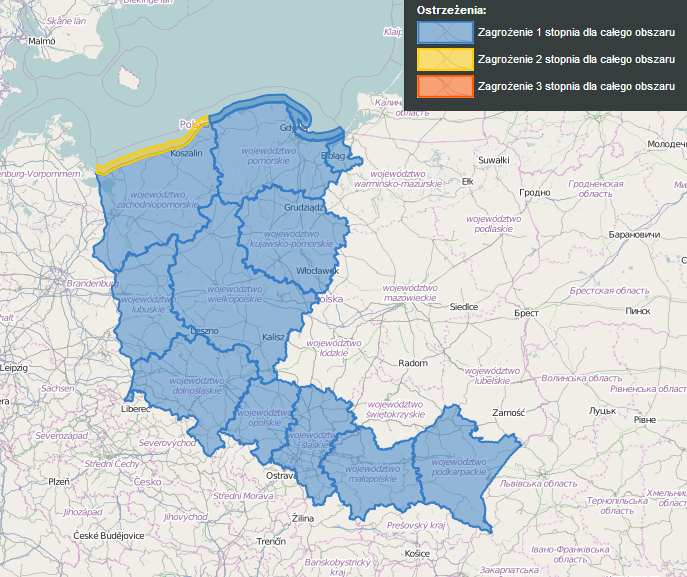 Aktualna mapa ostrzeżeń meteorologicznych w związku z nadchodzącą Aleksandrą