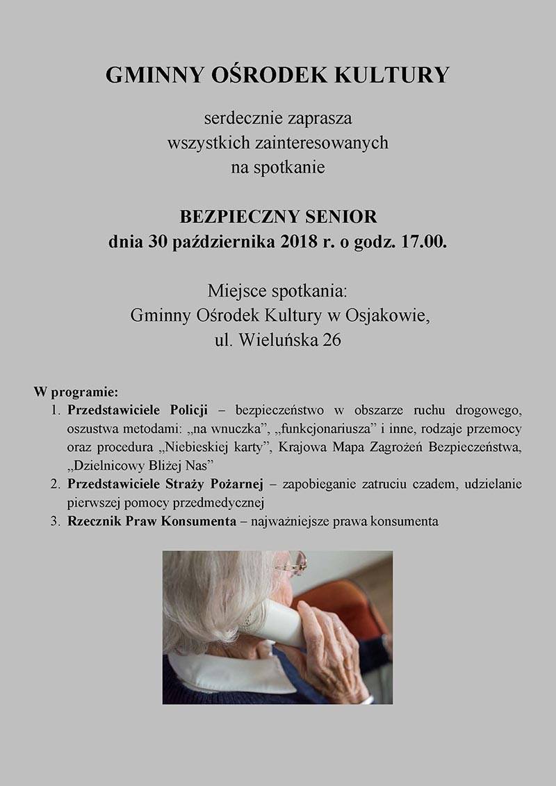 Gminny Ośrodek Kultury zaprasza na spotkanie BEZPIECZNY SENIOR - wtorek, 30 paźd...