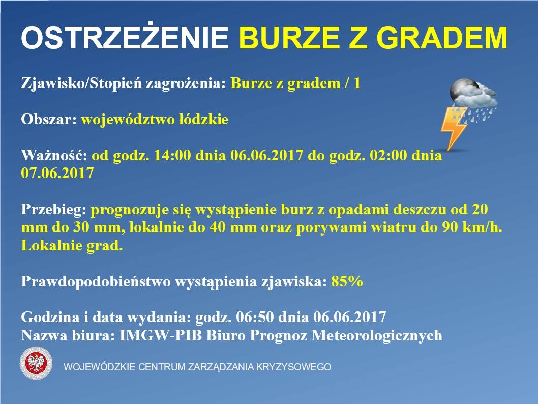 Nazwa biura: IMGW-PIB Biuro Prognoz Meteorologicznych Oddział w Poznaniu
 OSTRZE...