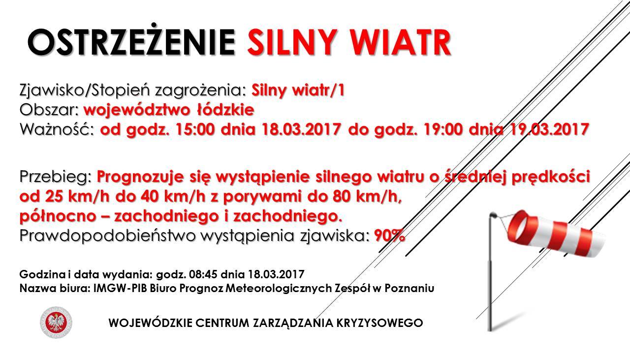 Numer ostrzeżenia: 13
 Ważność: Od 2017-03-18 15:00 do 2017-03-19 00:00
 Obszar:...