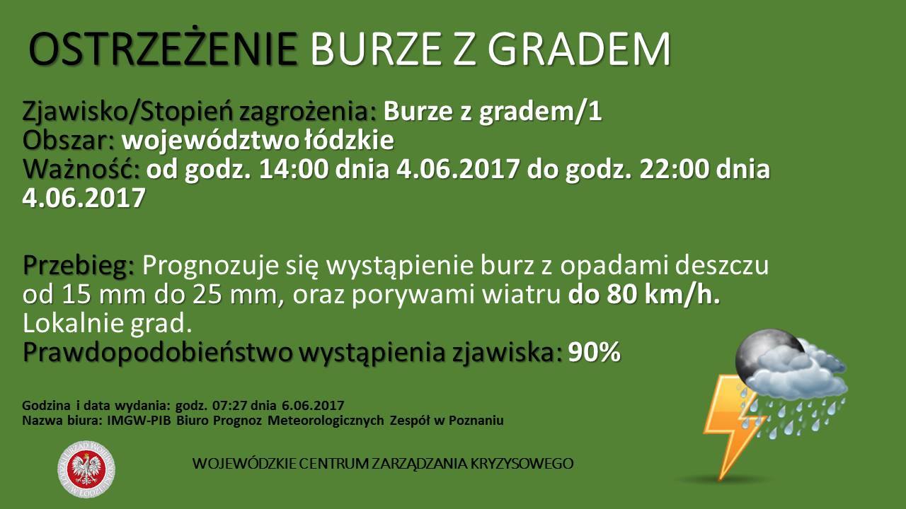 Numer ostrzeżenia: 23
 Ważność: Od 2017-06-04 14:00 do 2017-06-04 22:00
 Obszar:...