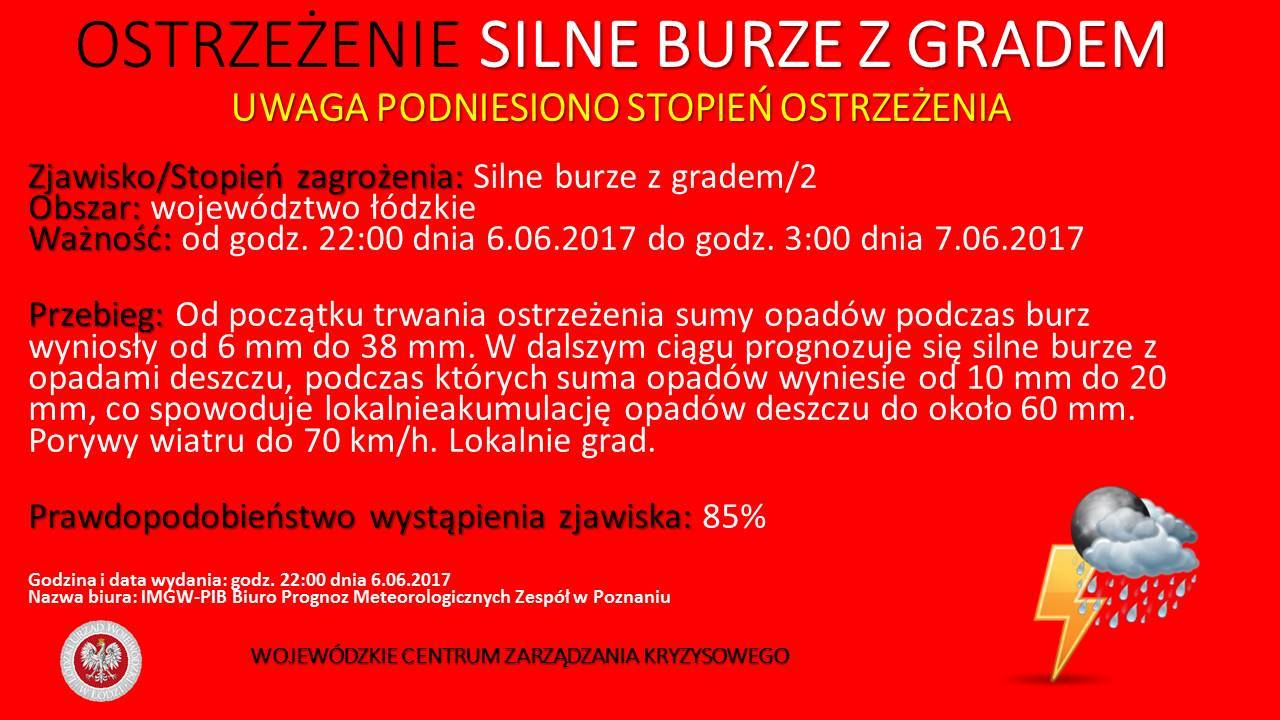 Numer ostrzeżenia: 24
 Ważność: Od 2017-06-06 22:00 do 2017-06-07 02:00
 Obszar:...