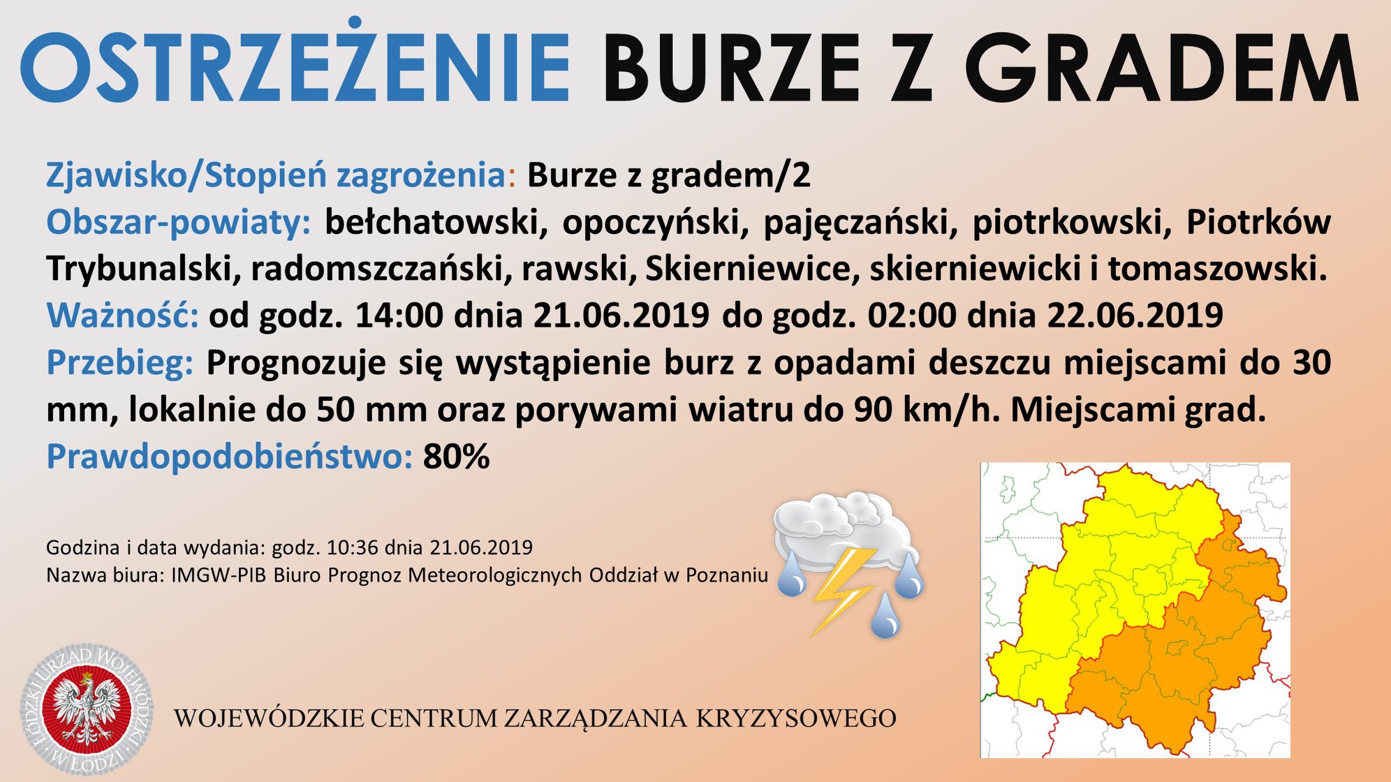Ostrzeżenia meteorologiczne I i II stopnia dla powiatów województwa łódzkiego
 Z...