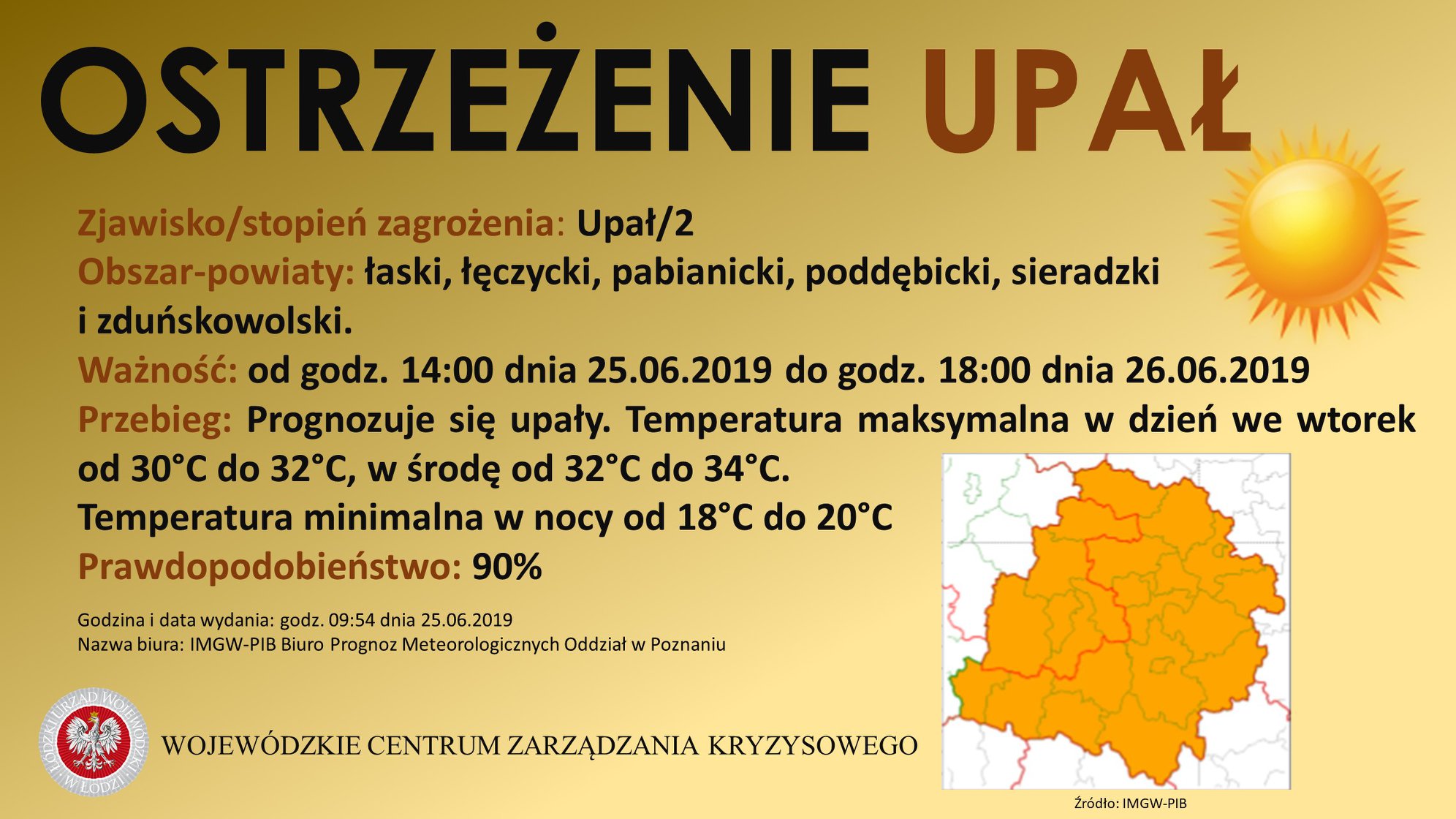 Ostrzeżenia meteorologiczne dot. upałów zostały wydane dla wszystkich powiatów w...