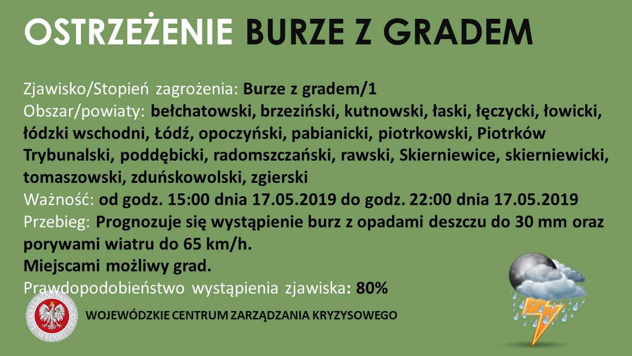 Ostrzeżenie meteorologiczne
 Zjawisko/Stopień zagrożenia: Burze/1
 Obszar: bełch...