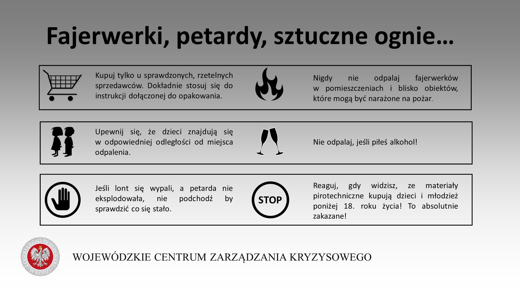 Podczas sylwestrowej zabawy pamiętajmy o zasadach bezpieczeństwa