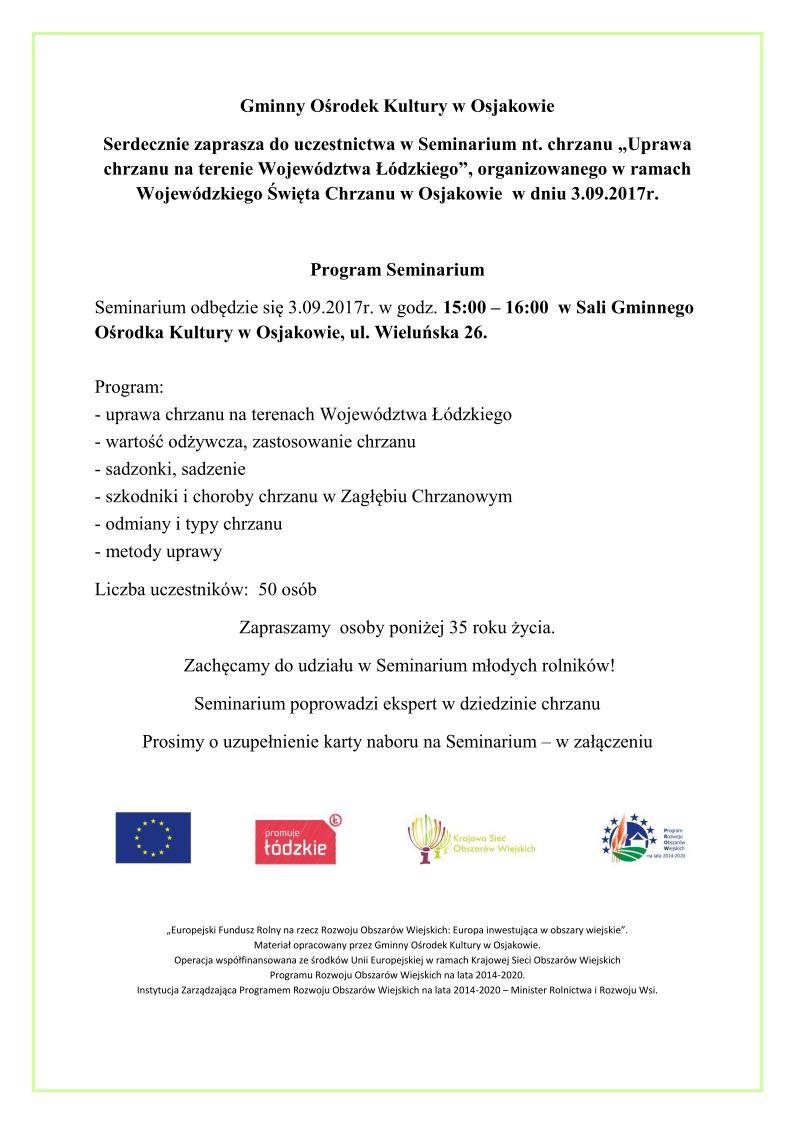 Serdecznie zapraszamy do udziału w seminarium na temat chrzanu. Karta naboru ucz...