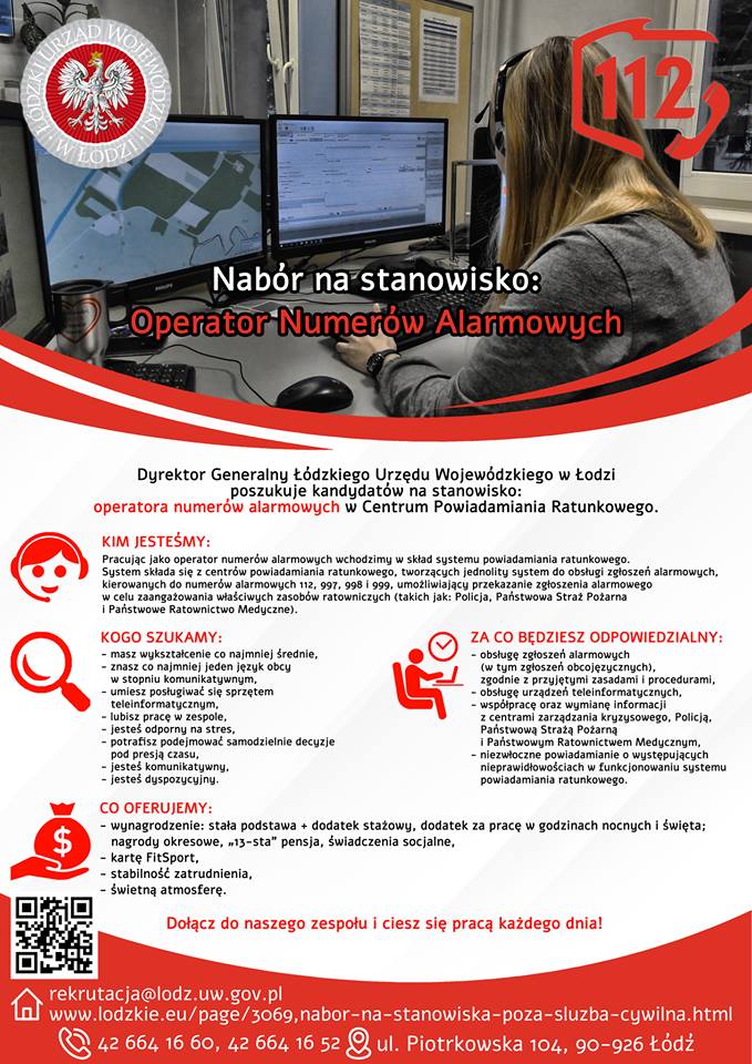 UWAGA! Trwa nabór na stanowisko: OPERATOR NUMERÓW ALARMOWYCH   Jeśli nie lubisz ...