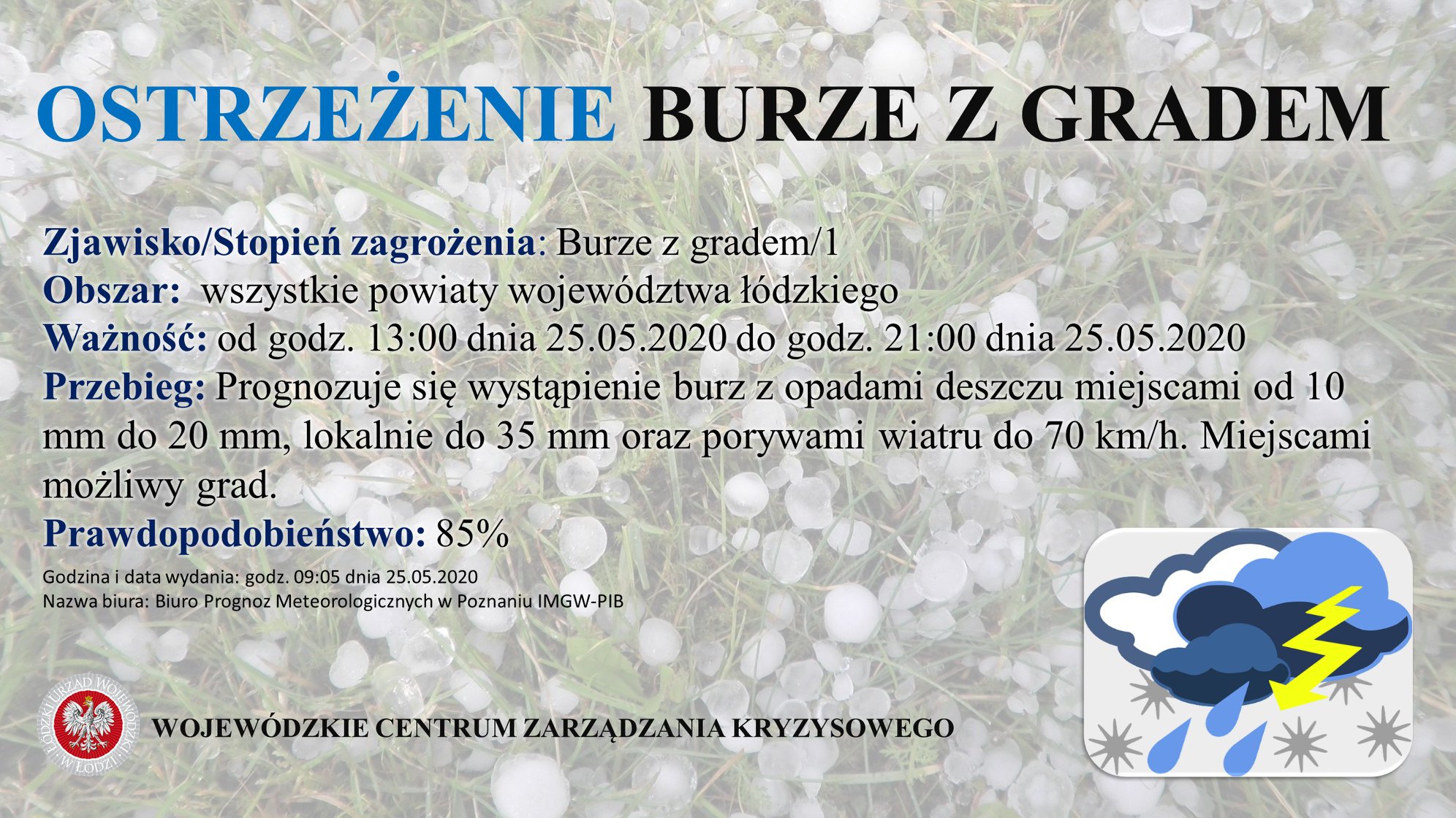 Prognozuje się wystąpienie burz z opadami deszczu miejscami od 10 mm do 20 mm, l...