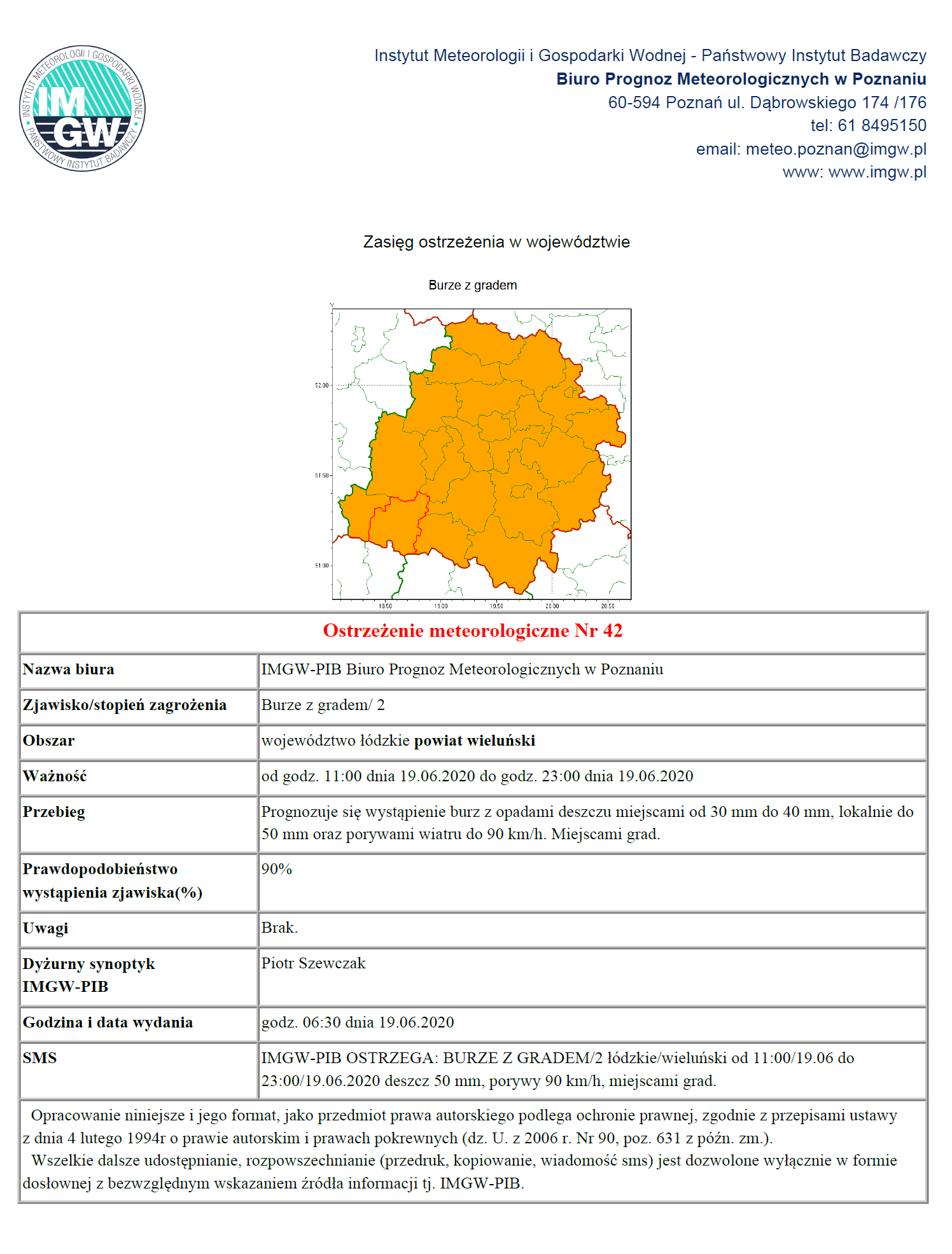 Ostrzeżenie meteorologiczne  burze z gradem