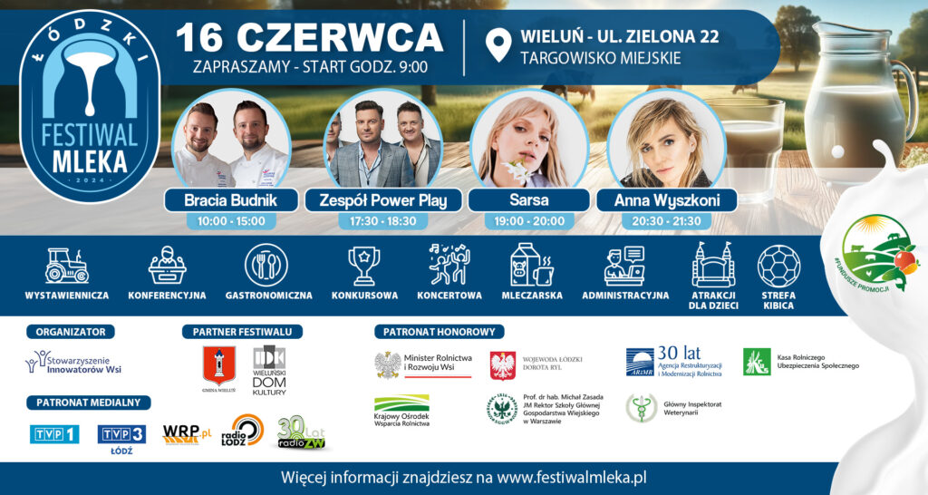 festiwal mleka 2024 grafika 1920x1024 1024x546 - Trzecia edycja Łódzkiego Festiwalu Mleka już 16 czerwca w Wieluniu