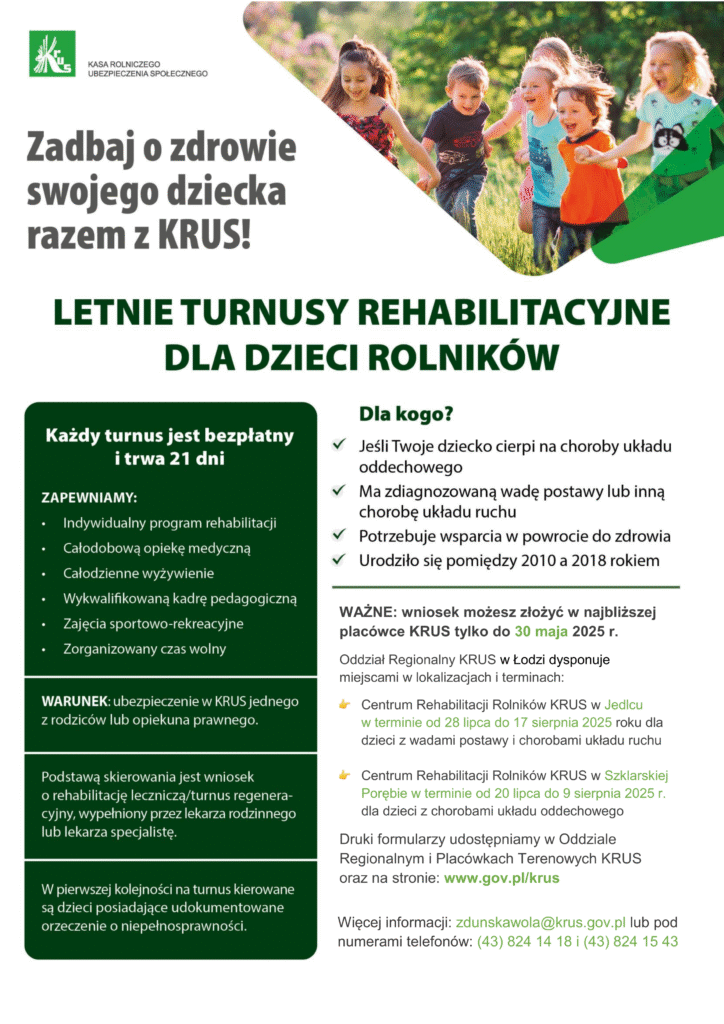 Ulotka dla OR rehabilitacja dzieci w CRR zw 724x1024 - Letnie turnusy rehabilitacyjne dla dzieci rolników